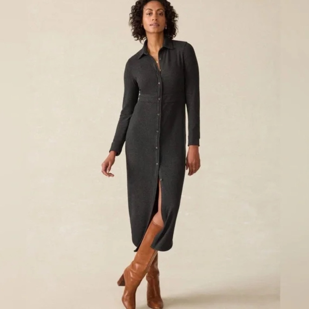 Faherty Legend Sweater Shirt Maxi Dress Sz XS Heathered Black Twill NWT